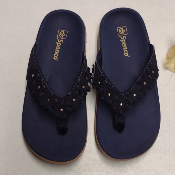 SPENCO Blue Thong Sandals with Beaded Embellishment, Beach Vacation Tlavel Casua - Picture 3 of 10